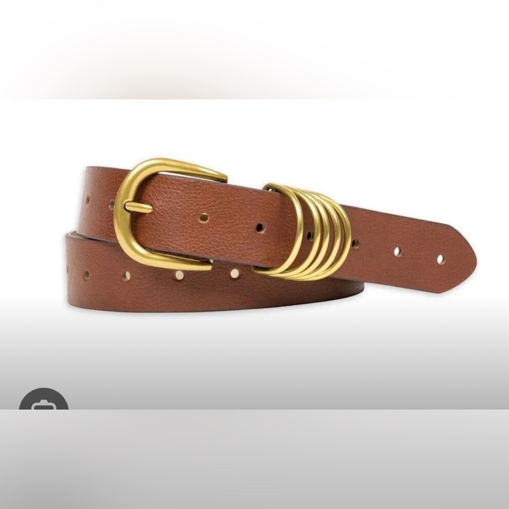 Brown Leather Belt with Gold Buckle